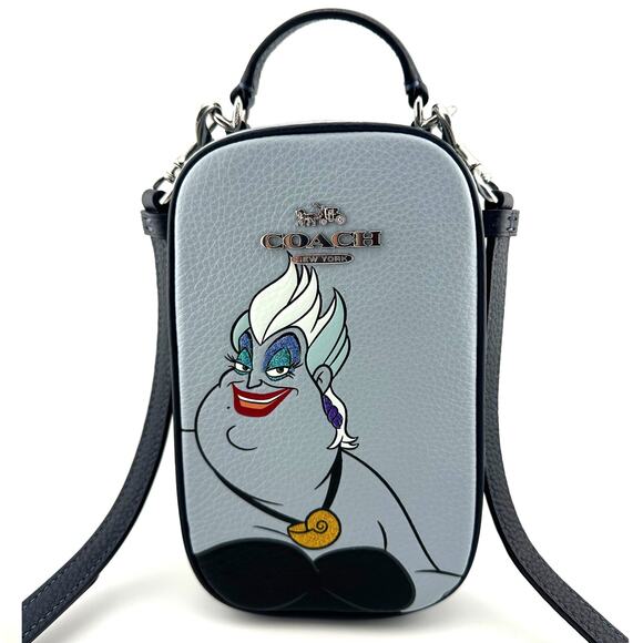 Disney X Coach Eva Phone Crossbody With Ursula Motif Ice Blue Multi CC325 - Picture 1 of 9